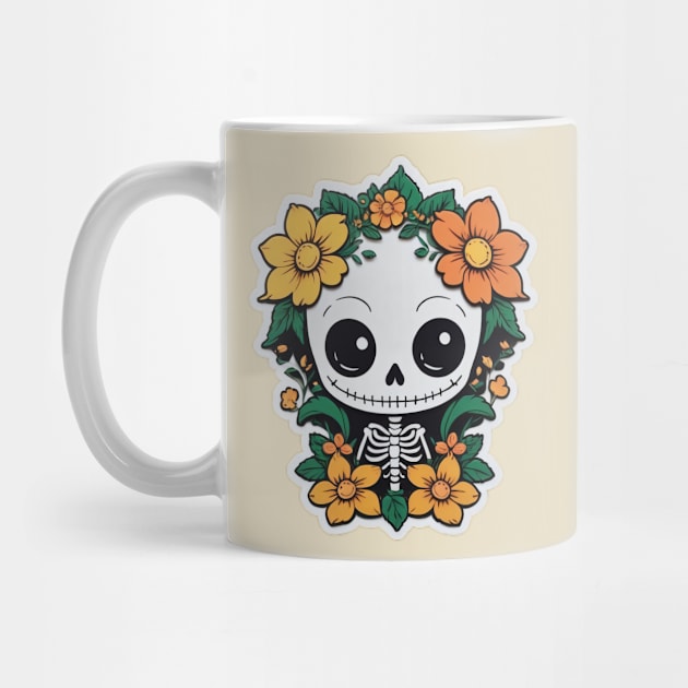 Cute floral kawaii skeleton No.1 by taoteching